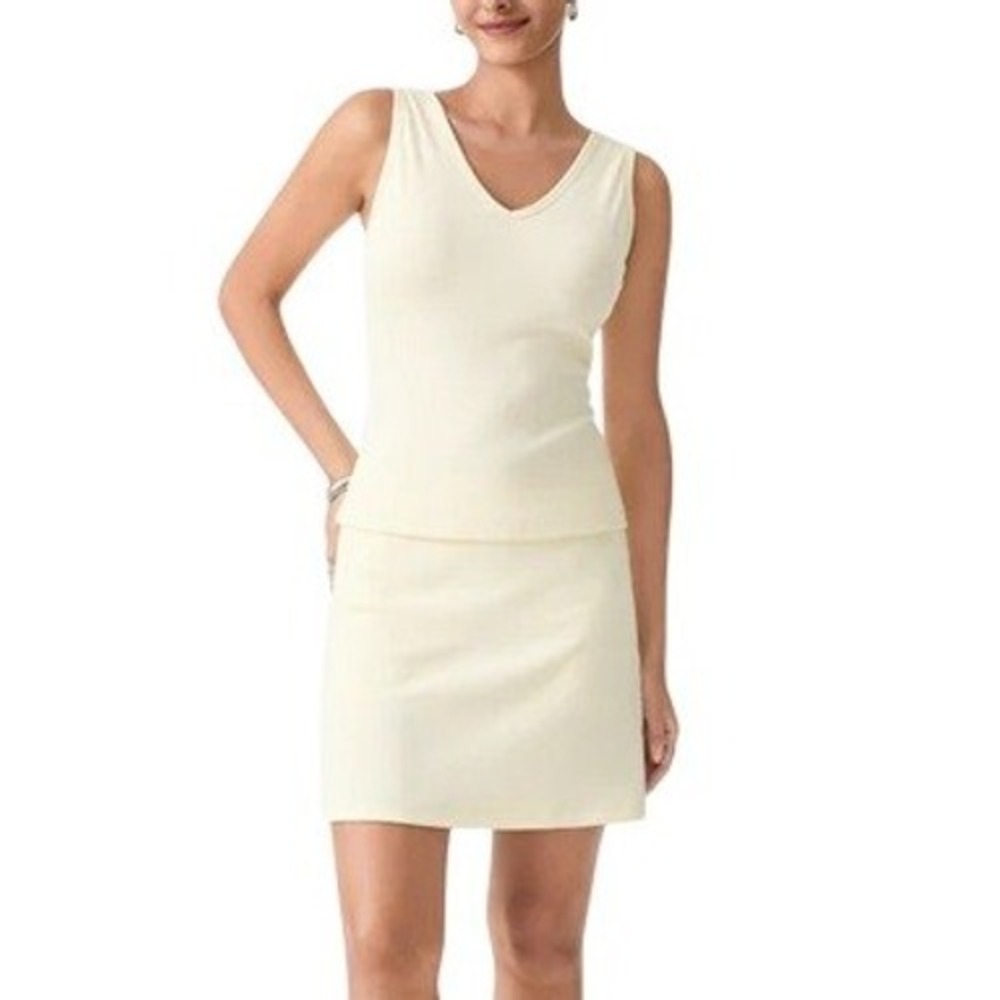 OGL Cream V-Neck Sleeveless Top and Skirt Set